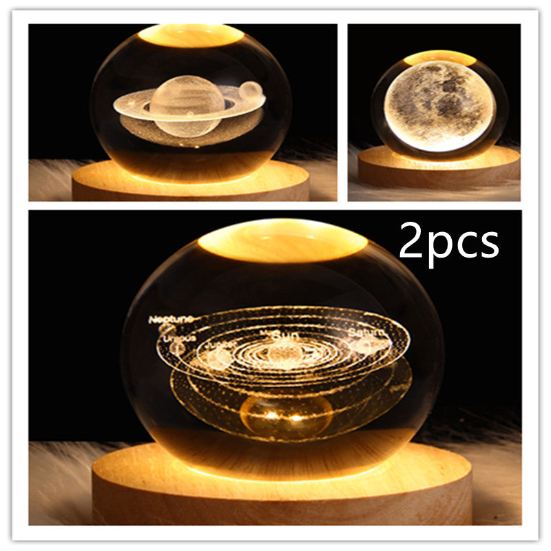 LED Night Light Galaxy Crystal Ball Table Lamp 3D