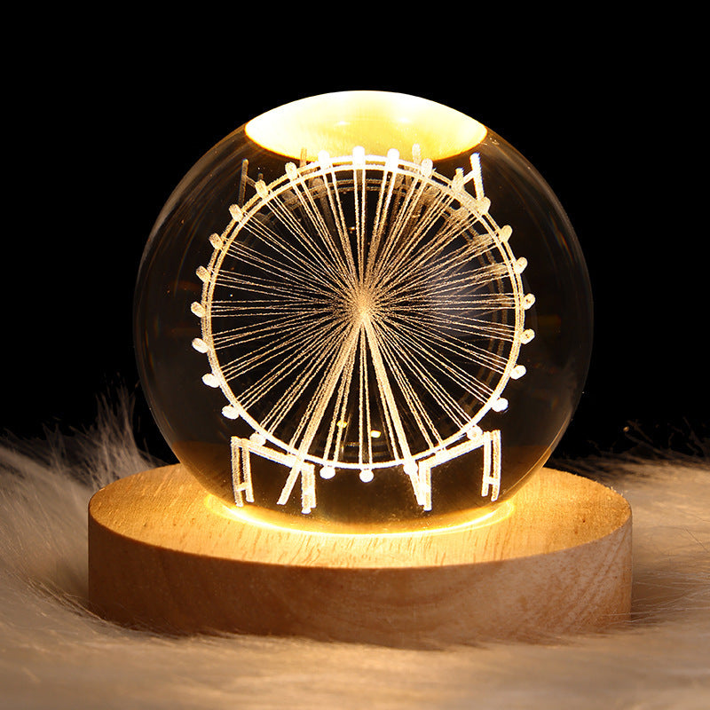 LED Night Light Galaxy Crystal Ball Table Lamp 3D