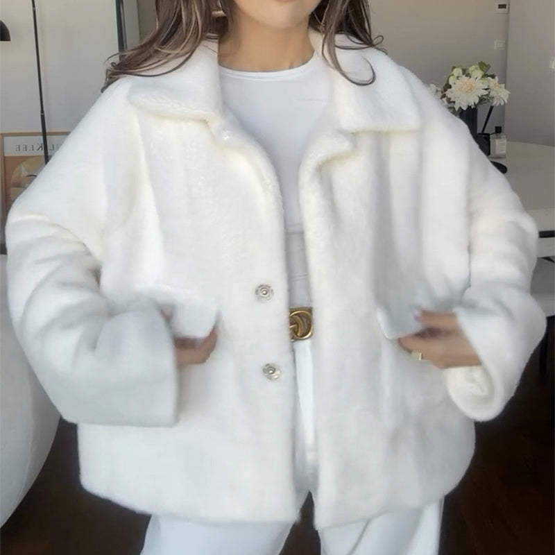Loose Lapel Single Breasted Furry For Woman