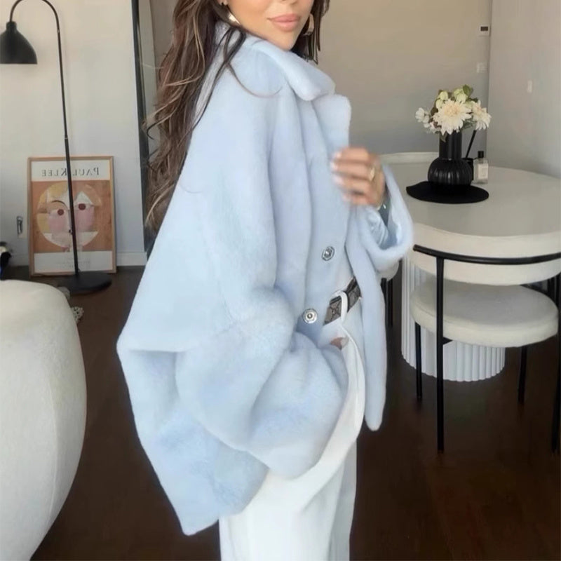 Loose Lapel Single Breasted Furry For Woman
