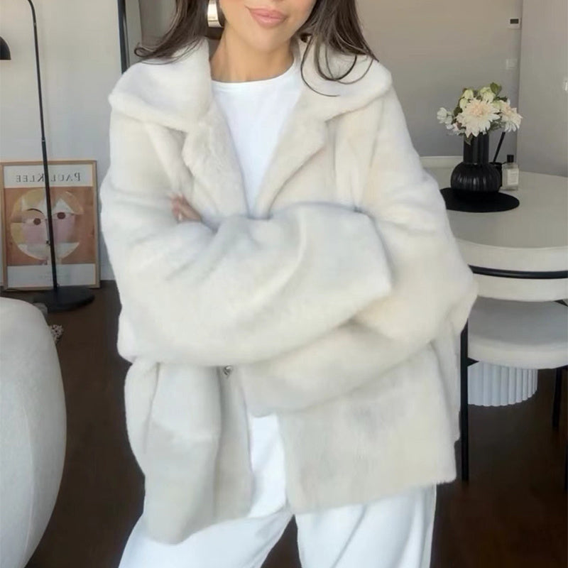 Loose Lapel Single Breasted Furry For Woman