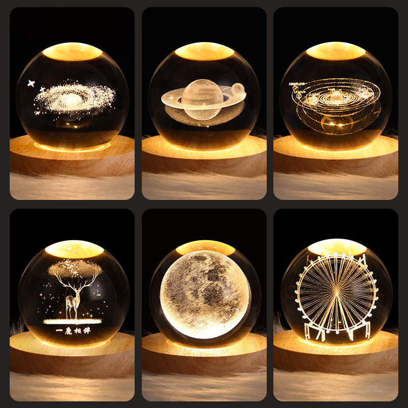 LED Night Light Galaxy Crystal Ball Table Lamp 3D