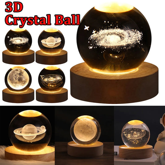 LED Night Light Galaxy Crystal Ball Table Lamp 3D