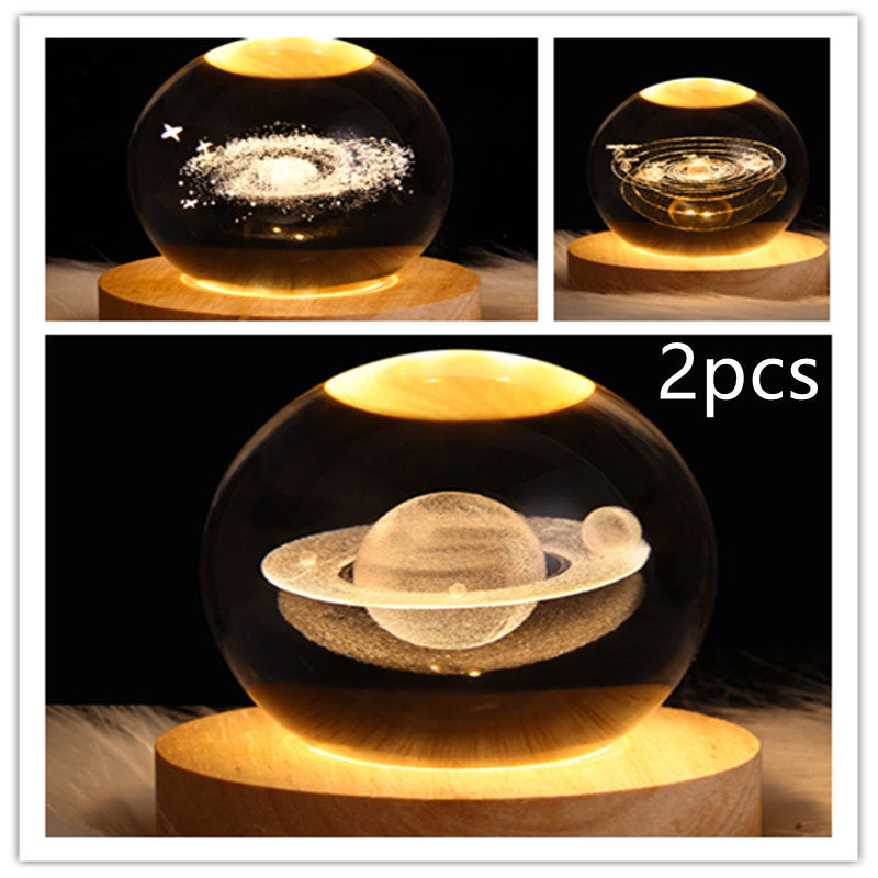 LED Night Light Galaxy Crystal Ball Table Lamp 3D