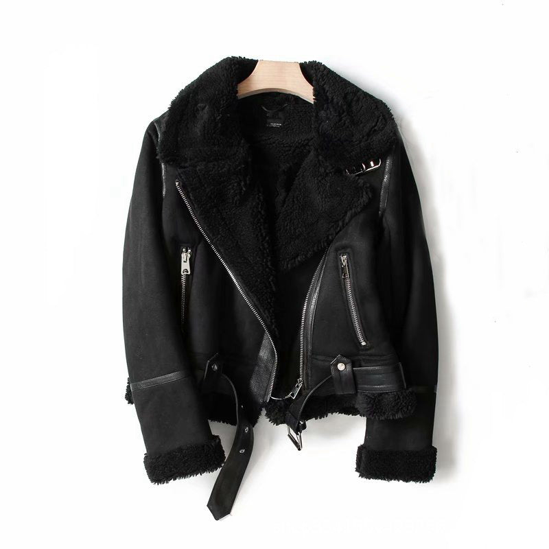 WInter Lapel Jacket Suede Lamb Wool Warm Coat