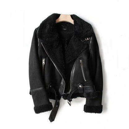 WInter Lapel Jacket Suede Lamb Wool Warm Coat