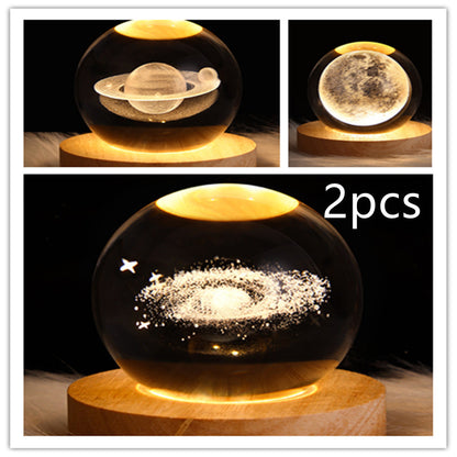 LED Night Light Galaxy Crystal Ball Table Lamp 3D