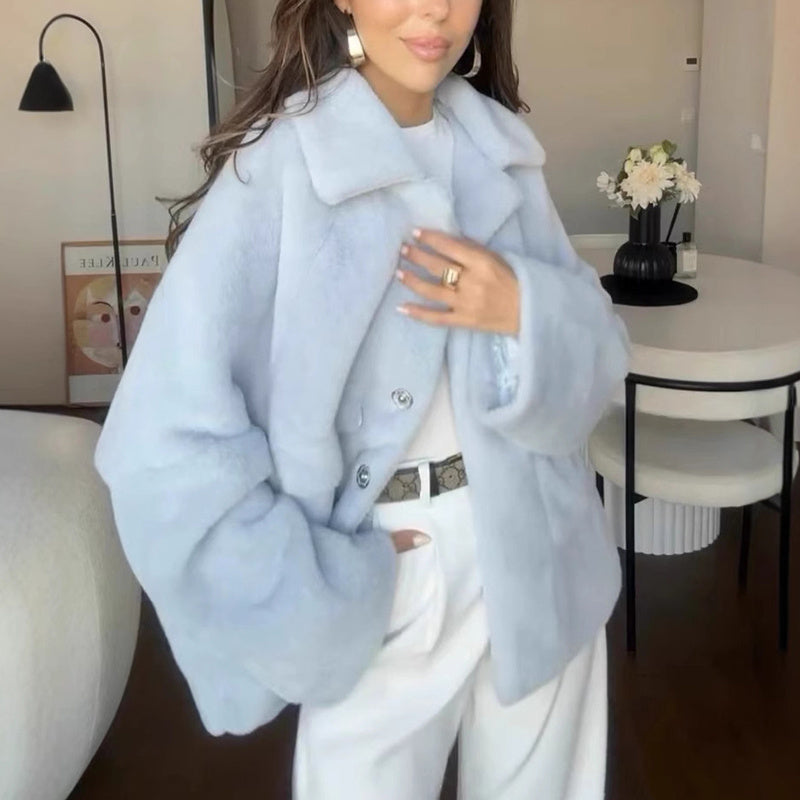 Loose Lapel Single Breasted Furry For Woman
