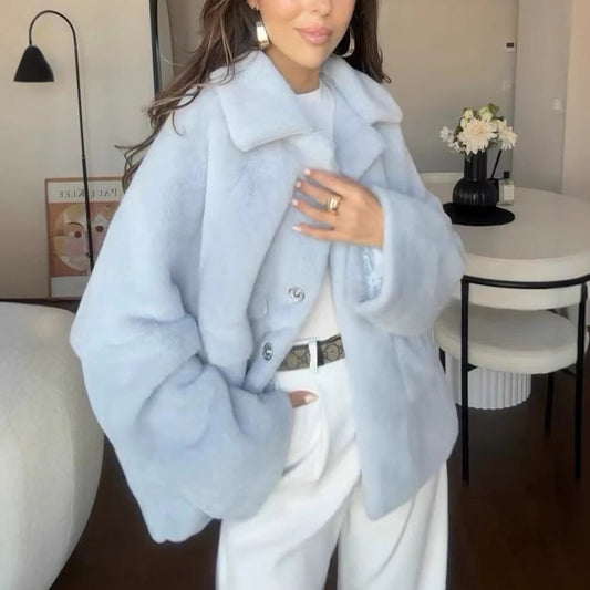 Loose Lapel Single Breasted Furry For Woman