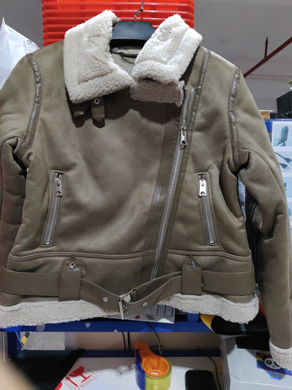 WInter Lapel Jacket Suede Lamb Wool Warm Coat